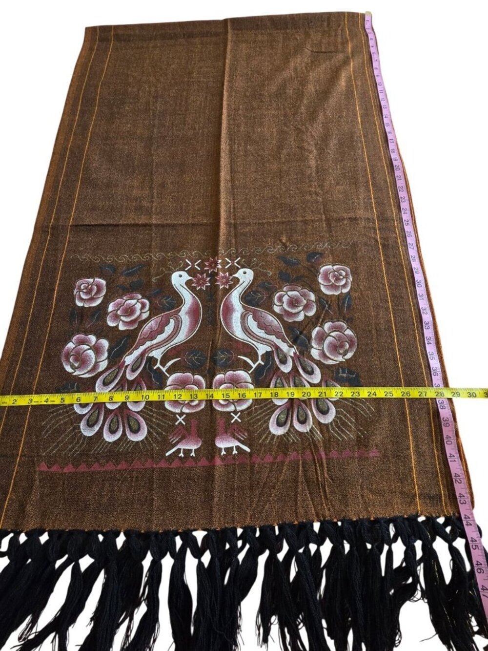 REBOZO SHAWL WRAP peacock design 88"x29" - Picture 3 of 3